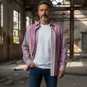 Hugo Boss Pink and Blue Casual Button Down Shirt‎